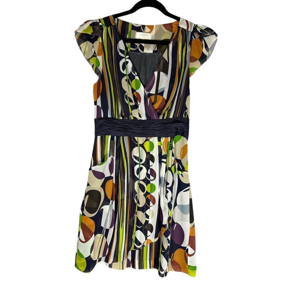 Anthropologie Moulinette Soeurs Sz 6 Abstract Geometric Faux Wrap Colorful Dress